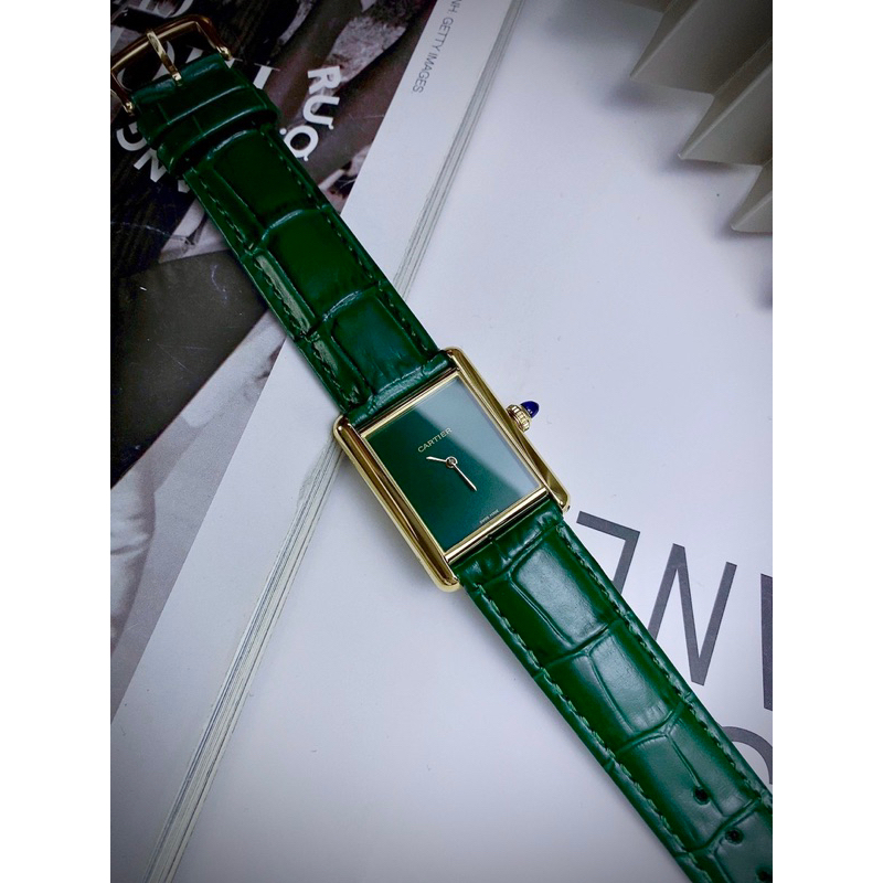 Đồng Hồ Nữ Cartierrr Mặt Chữ Nhật Dây Da Máy Quartz