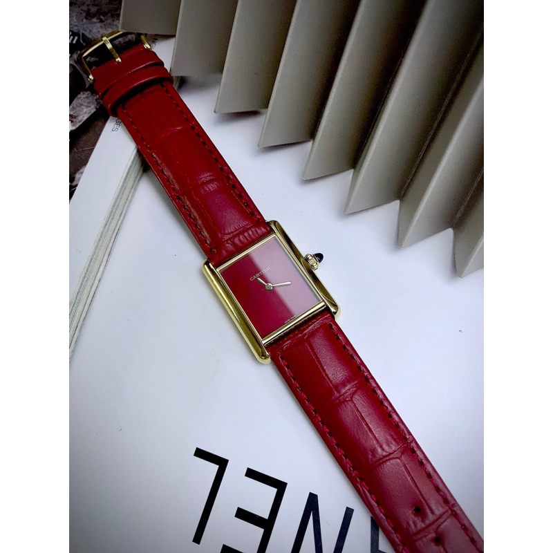 Đồng Hồ Nữ Cartierrr Mặt Chữ Nhật Dây Da Máy Quartz