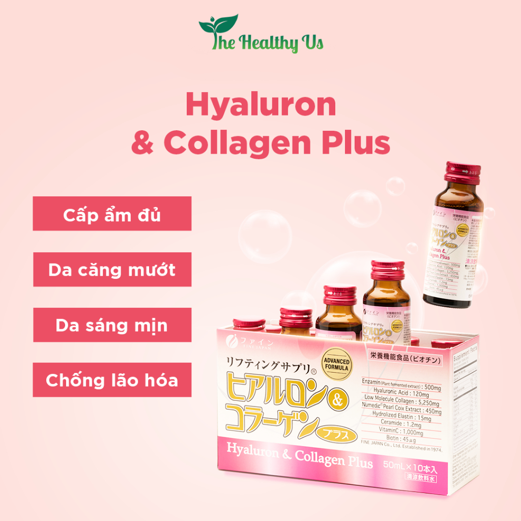 Nước uống Collagen & Hyaluron Fine Japan Plus 5.250mg (Hộp 10 chai x 50ml) - Dưỡng da tươi trẻ, xương
