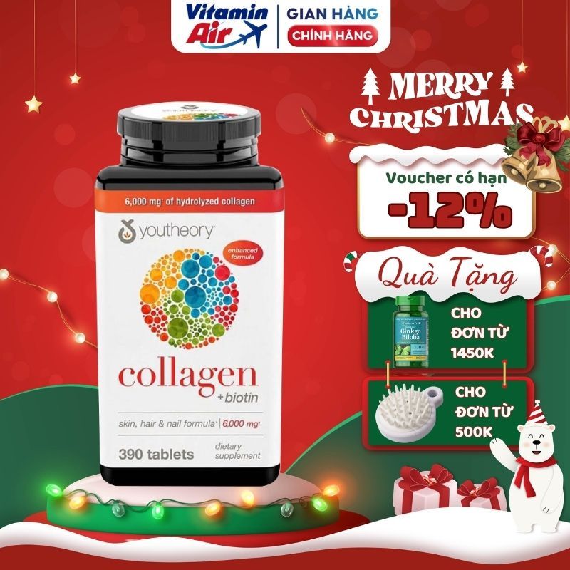Bổ sung Collagen Kirkland Youtheory Collagen + Biotin 6000mg 390 viên thúc đẩy sản sinh collagen, nuôi dưỡng làn da