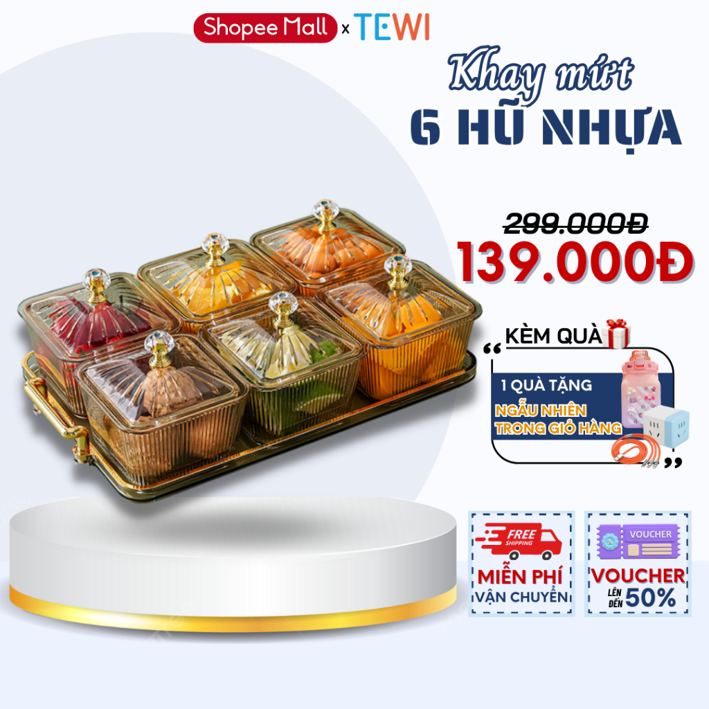 Khay Đựng Mứt Tết 6 Ngăn Đựng Bánh Kẹo, Mứt Tết, Hạt Dưa Sang Trọng, Hũ Đựng Kẹo Ngày Tết Cổ Truyền 2023