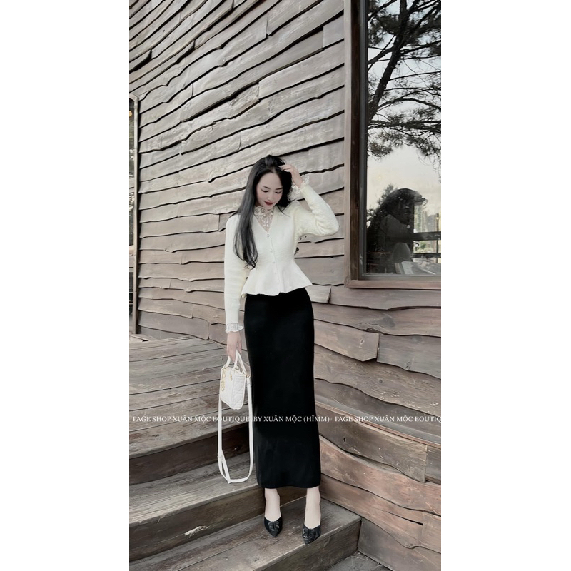 Áo Len Nhũ Đính Khuy Ngọc Dáng Pelum Cài Tag Ngực