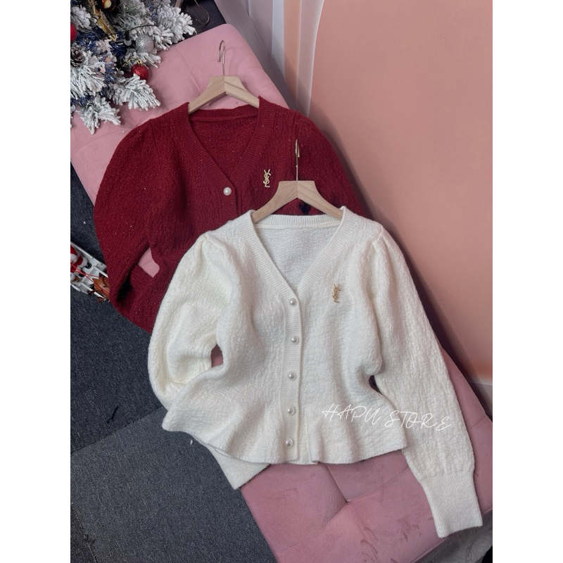 Áo Len Nhũ Đính Khuy Ngọc Dáng Pelum Cài Tag Ngực