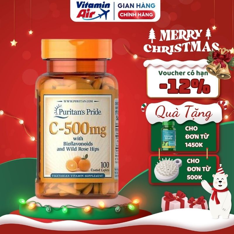 Viên bổ sung Vitamin C-500 mg with Bioflavonoids & Rose Hips, hỗ trợ làm đẹp da, tăng cường hệ miễn dịch
