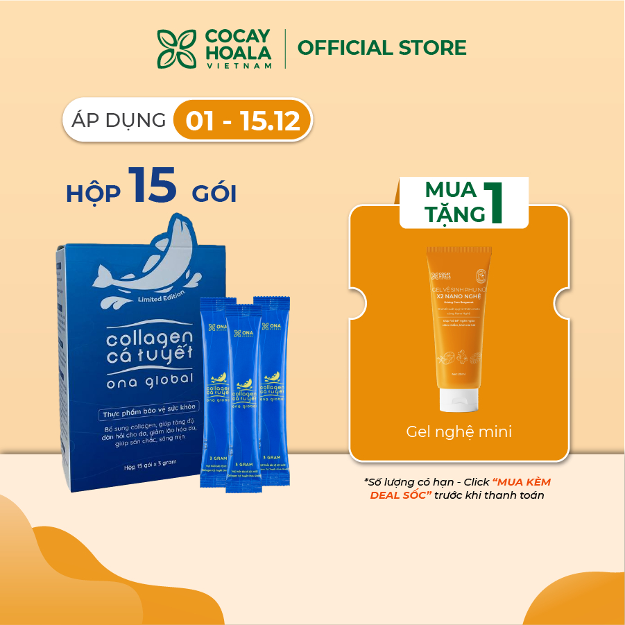 Collagen Cá Tuyết Cỏ Cây Hoa Lá, 2500mg Collagen thủy phân tuyp I làm đẹp da,săn chắc,căng bóng ngậm nước ẩm mượt 30 gói