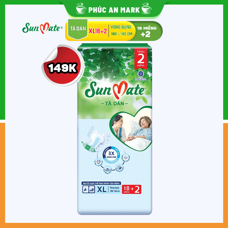 [Mẫu Mới] Tã DÁN SunMate XL18+2 (20 Miếng) - Tã Dán Người Lớn