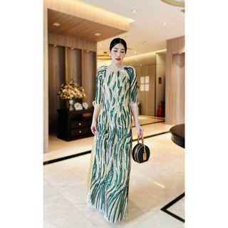 Đầm dạ hội nữ kim sa , cổ tròn, tay dài , thiết kế sang trọng , dự tiệc ngồi sui