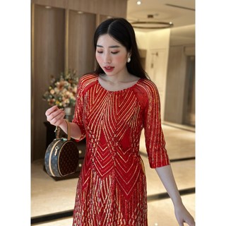 Đầm dạ hội dự tiệc phối kim sa, sang trọng