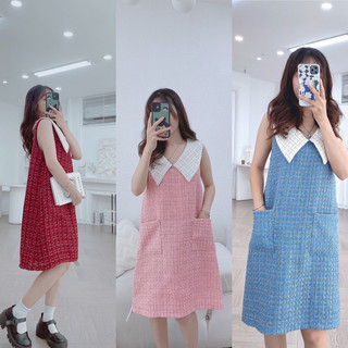 váy dạ tweet sát nách cổ phối
