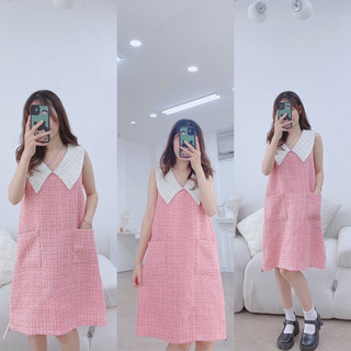 váy dạ tweet sát nách cổ phối