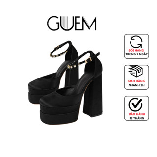 Giày Cao Gót Nữ 15cm Mũi Vuông Đế Trụ Quai Cài Đính Đá A07