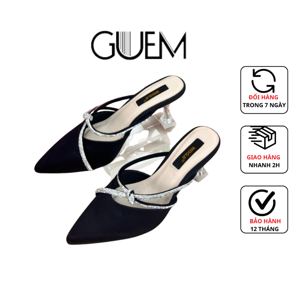 Dép bít mủi gót trong 7cm quai thắt nơ xoàn A23-BH 12 tháng