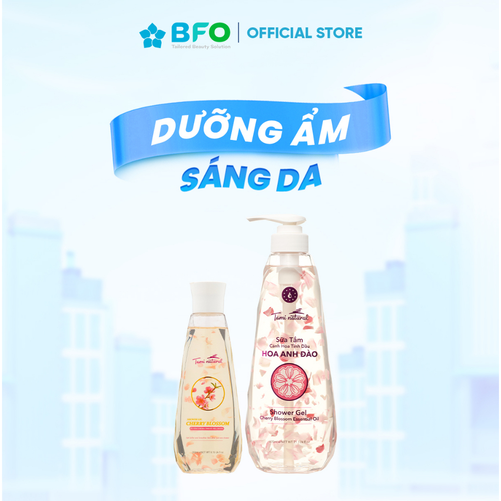 Sữa Tắm Trắng Da Cánh Hoa Tinh Dầu Hoa Anh Đào Tami Natural Giúp Dưỡng Ẩm Trắng Da Dung Tích 260ml/600ml