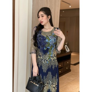 Đầm dạ hội kim tuyến, phối hoa sang trọng , thiết kế dự tiệc ngồi sui