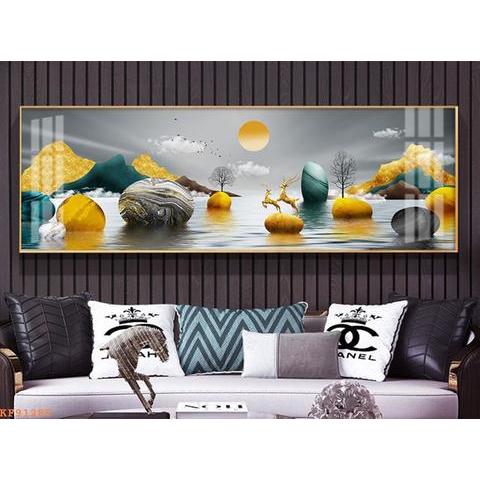 Tranh hươu khổ ngang, tranh tráng gương 5D, siêu bóng đẹp