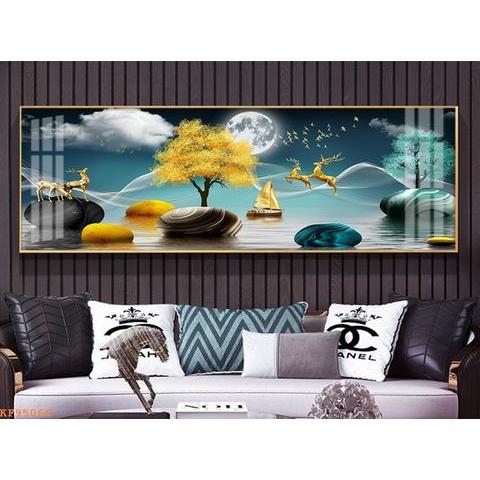 Tranh hươu khổ ngang, tranh tráng gương 5D, siêu bóng đẹp