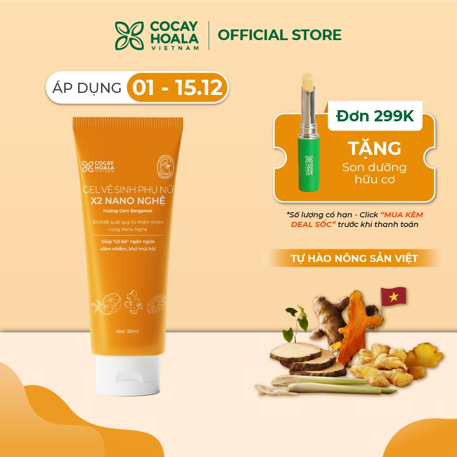 Dung dịch vệ sinh Phụ nữ Gel X2 Nano Nghệ Đào COCAYHOALA VIETNAM - 20ml/chai - Đào Chín Hồng Mềm Mại Lưu Hương 24h