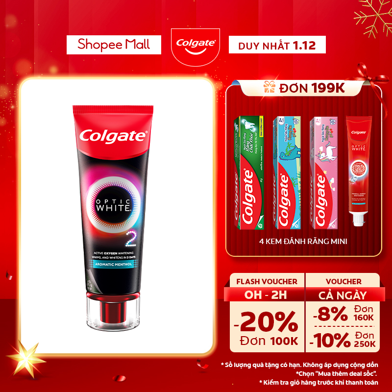 Kem Đánh Răng Colgate trắng răng TRONG 3 NGÀY Optic White O2 với Oxy Hoạt Tính 85g/ tuýp