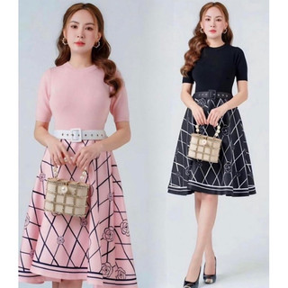 Váy đầm len thun phối lụa - dáng xòe sang chảnh