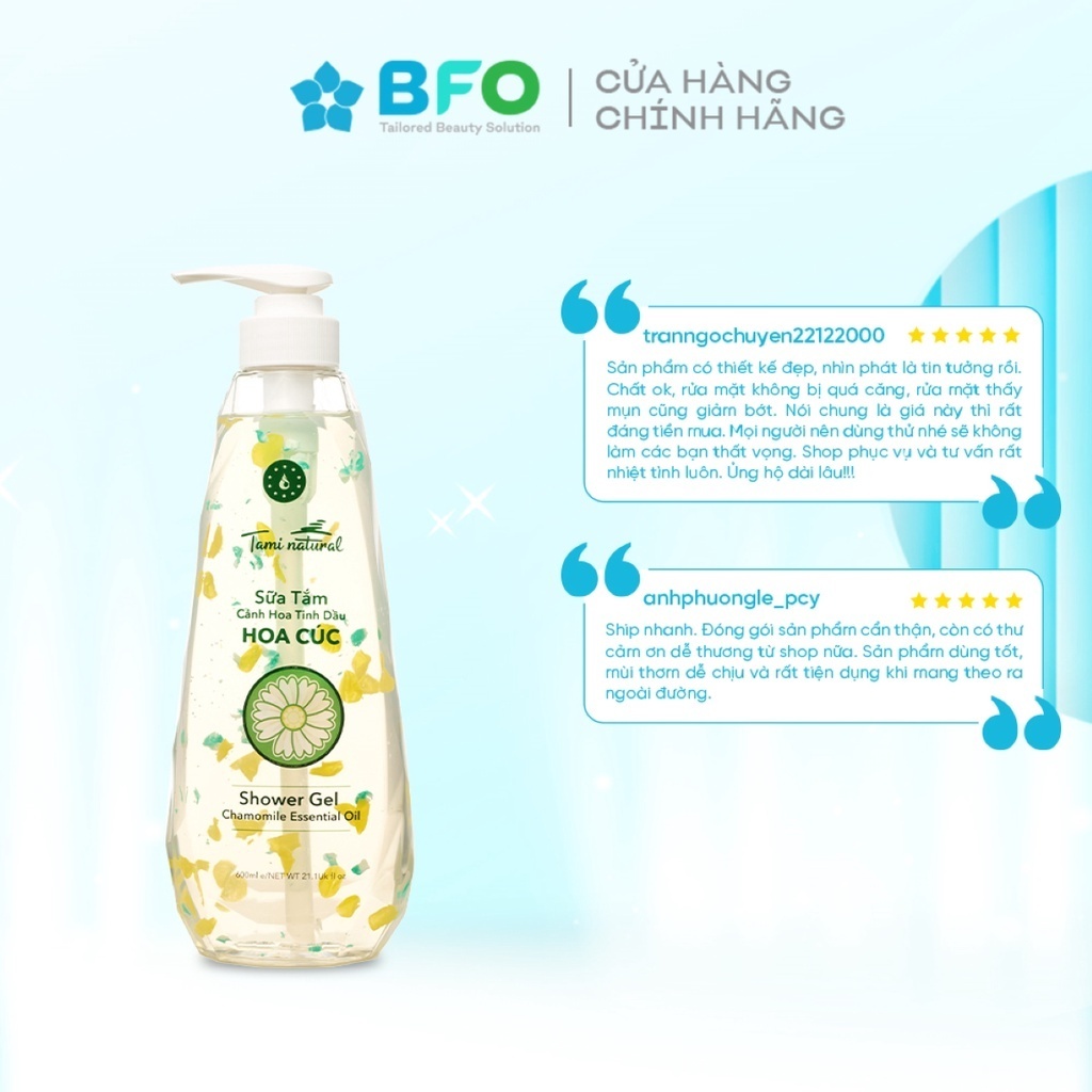 Sữa Tắm Cánh Hoa Tinh Dầu Hoa Cúc Tami Natural Giúp Dưỡng Ẩm Trắng Da Dung Tích 600ml