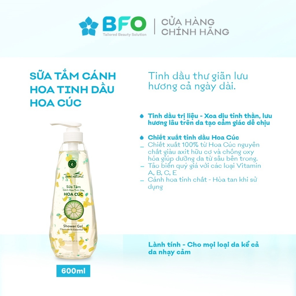 Sữa Tắm Cánh Hoa Tinh Dầu Hoa Cúc Tami Natural Giúp Dưỡng Ẩm Trắng Da Dung Tích 600ml