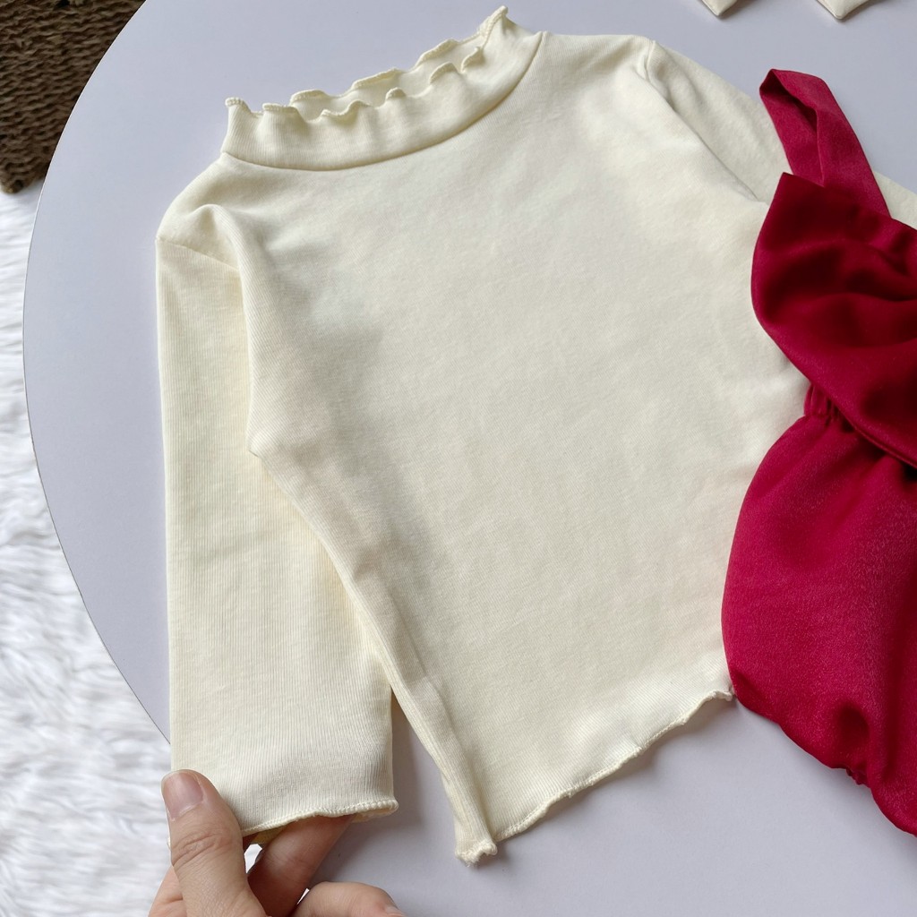Set body yếm cho bé gái sơ sinh RIOKIDS, quần áo đầy tháng, thôi nôi nơ đỏ cho bé đi chơi Lễ Tết BD154