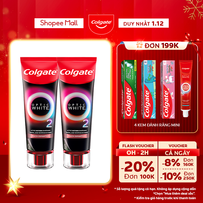 Bộ 2 Kem Đánh Răng Colgate trắng răng TRONG 3 NGÀY Optic White O2 với Oxy Hoạt Tính 85g/tuýp