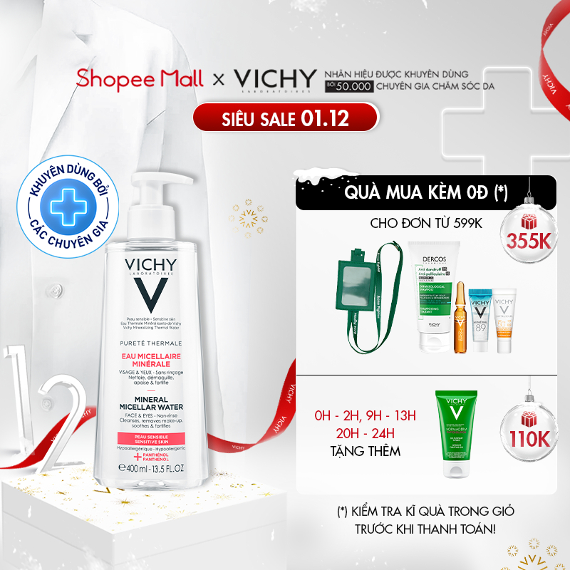 Nước tẩy trang cho da nhạy cảm Vichy Mineral Micellar Water Pureté Thermale 400ml