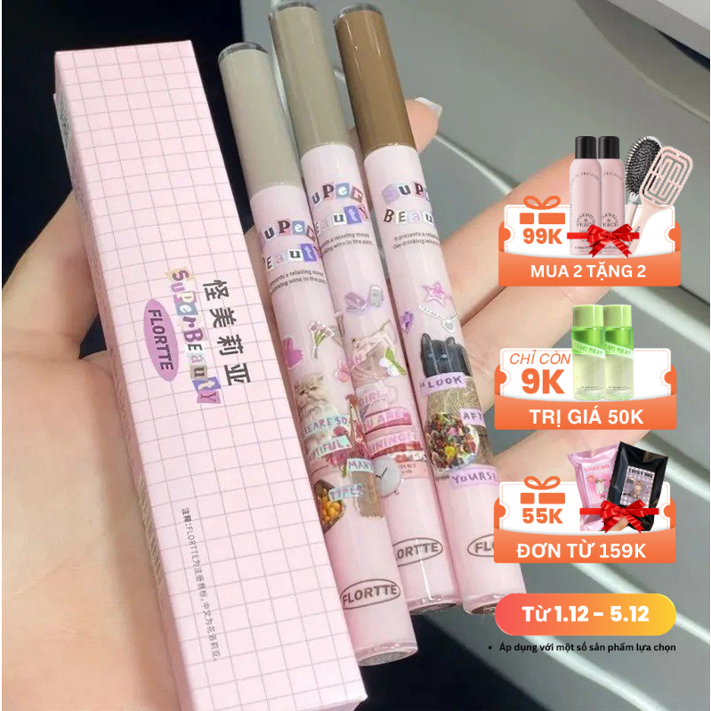 Bút kẻ mày gẩy sợi 3D con mèo FLORTTE nét mảnh tự nhiên Super Beauty FLOR12