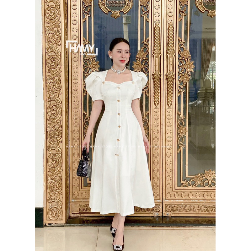 Đầm Có Tay Nút Hoa