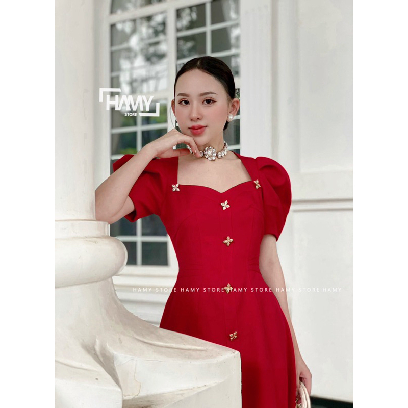 Đầm Có Tay Nút Hoa