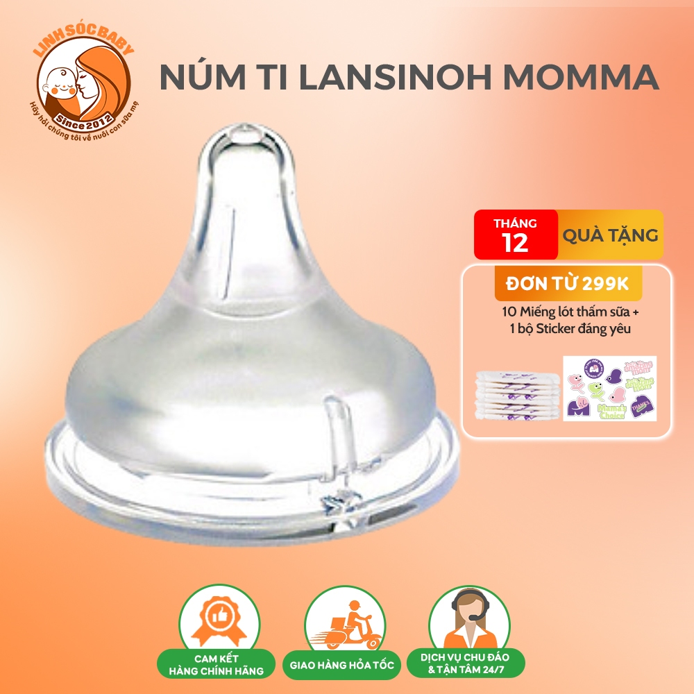 Núm ti Lansinoh Momma size S - M - F | Núm siêu mềm, tương thích bình sữa Pigeon, Lansinoh, Moyumm cổ rộng
