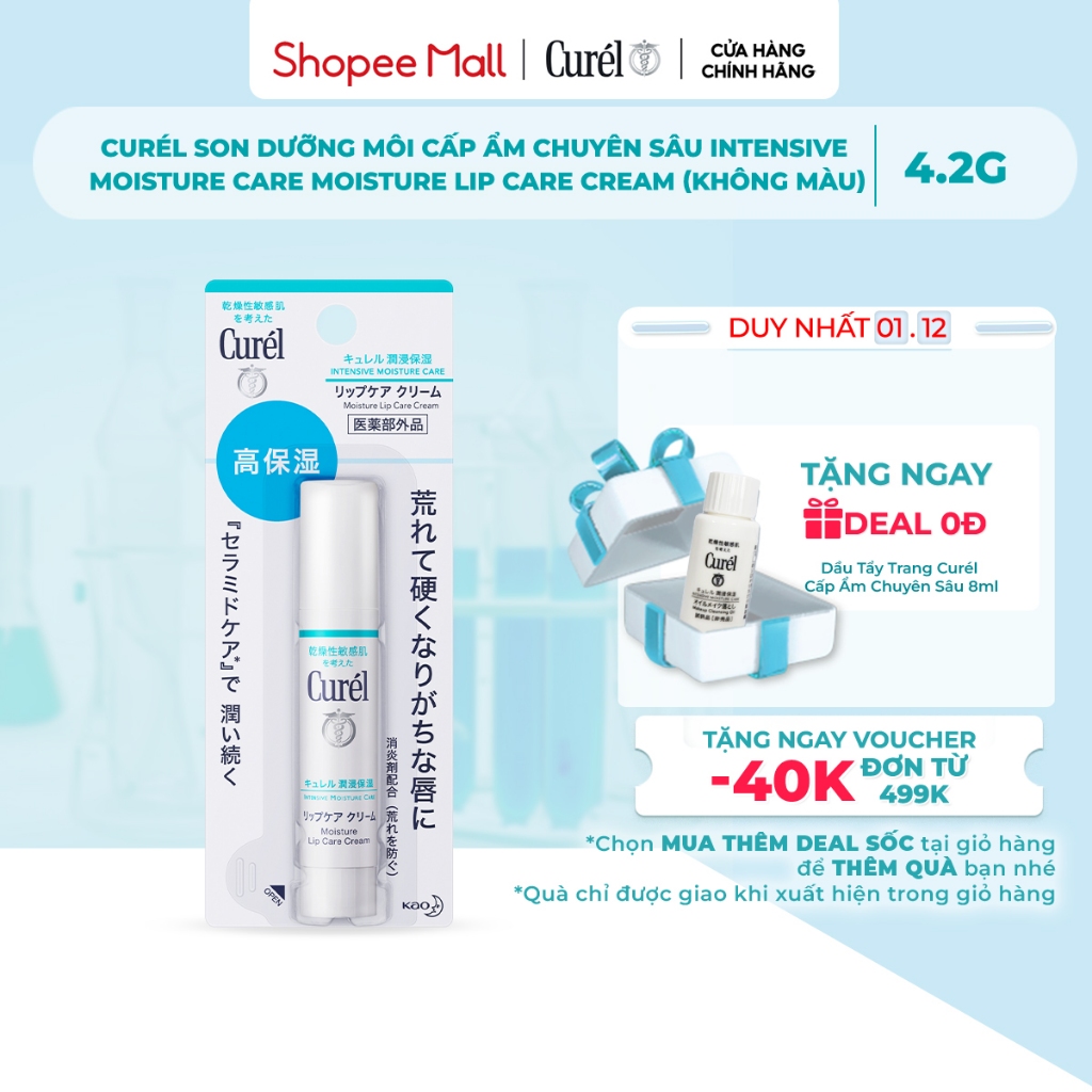 Son Dưỡng Môi Cấp Ẩm Chuyên Sâu Curel Intensive Moisture Care Moisture Lip Care Cream 4.2g Không Màu