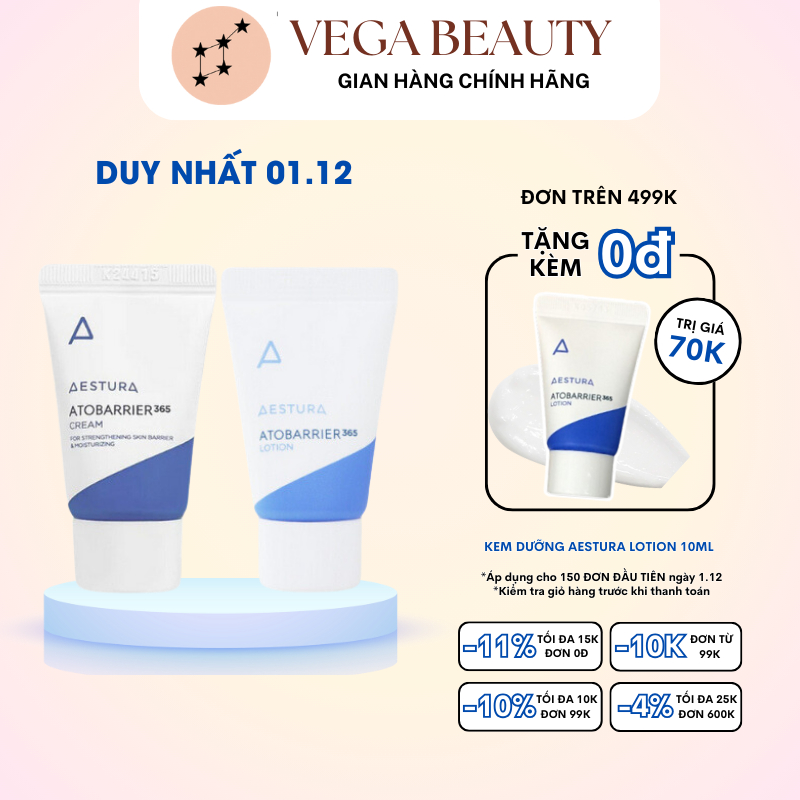 Kem dưỡng Aestura Atobarrier365 Cream 10ml | Aestura Lotion 10ml dưỡng ẩm phục hồi tốt cho da yếu, da nhạy cảm