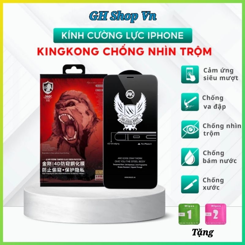 Cường lực Kingkong chống nhìn trộm, Cường lực iPhone X / 11 / 12 / 13 / 14 / 15 / Plus / Pro Max