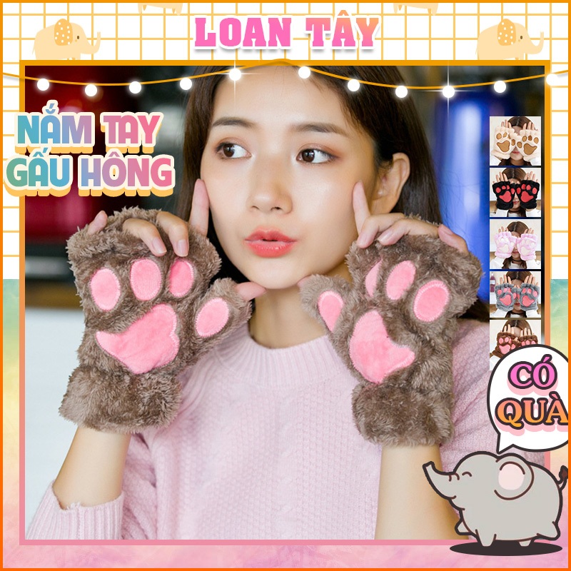 Găng Tay Len Style Hàn Nam Nữ Lòi Ngón Bàn Tay Gấu Tiện Lợi Dễ Cầm Nắm L2439