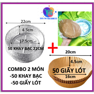 50 khay bạc size 22cm và 50 giấy lọt nồi chiên không dầu