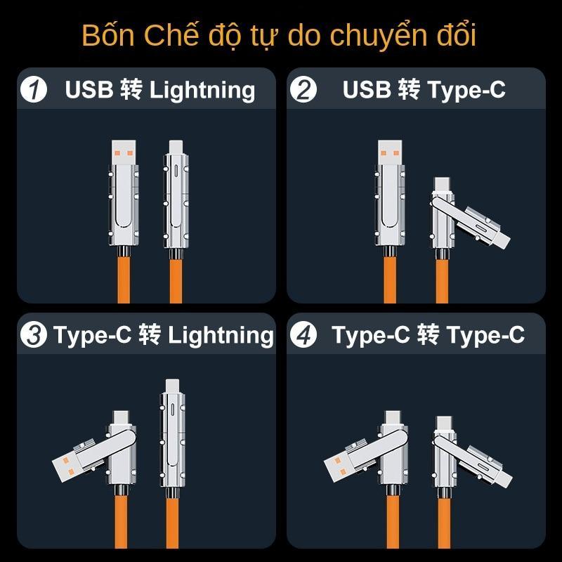 Dây Sạc Nhanh PKSAIGON 4IN1 Bằng Silicon Siêu Bền, Tốc Độ Sạc Nhanh 100W Bảo Hành 12 Tháng PKSAIGON