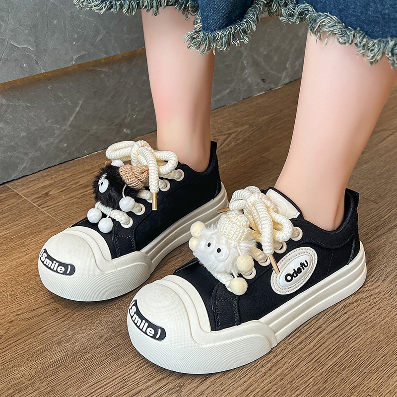 Giày thể thao nữ LIMO hoạt hình nhím bông dây buộc đế bánh mì vải mềm màu đen trắng năng động trẻ trung hot trend đ