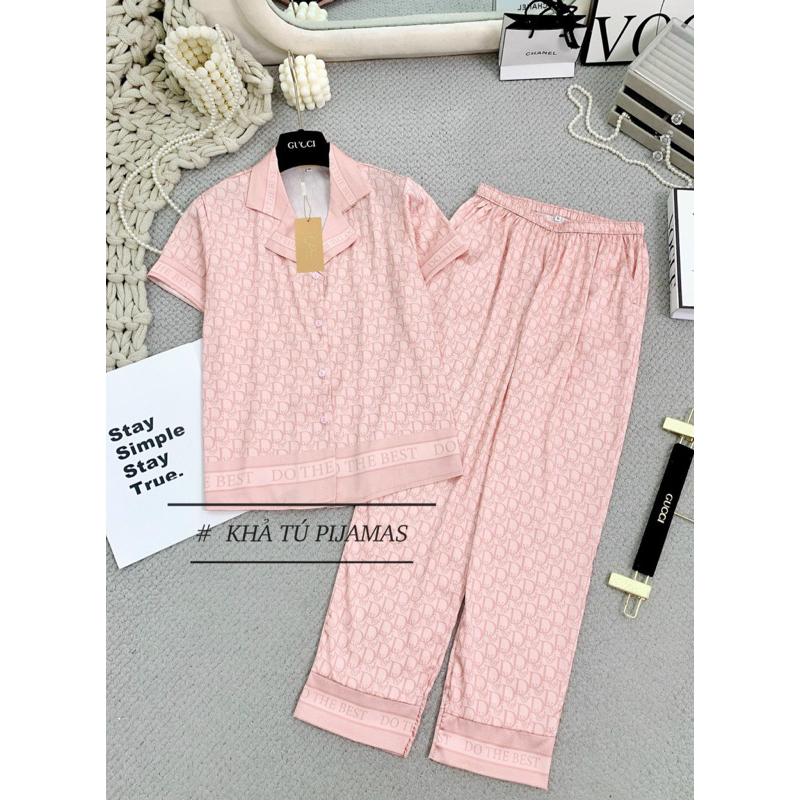 Bộ lụa luxury tay ngắn quần dài hoạ tiết yýl sang đẹp