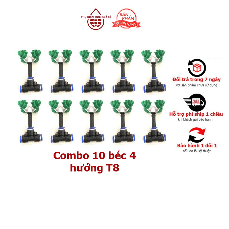 Trọn bộ Combo 10 béc phun sương 4 hướng xanh lắp ống phun sương LPDE 8mm tưới lan, tưới rau - PHỤ KIỆN TƯỚI GIÁ SỈ