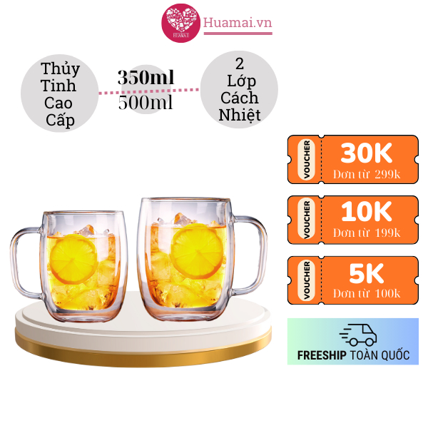 Ly Thủy Tinh 2 Lớp cách nhiệt có tay cầm