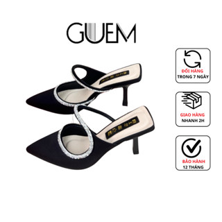 Dép Guốc Cao Gót Nữ 7cm Quai Viền Đính Đá Bling - A04