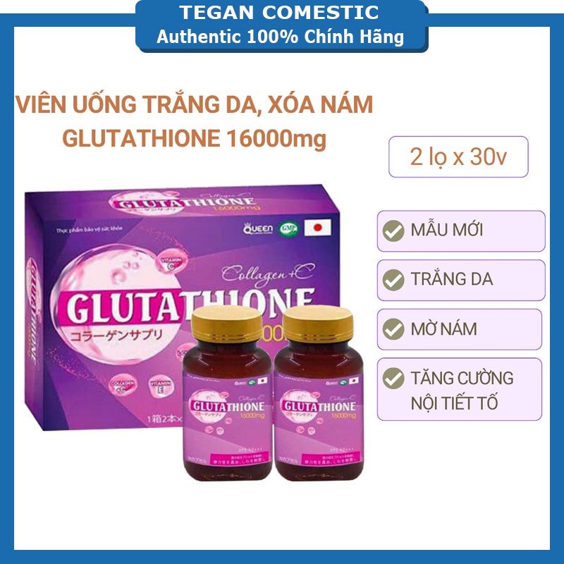 Glutathione 16000mg,glutathione,viên uống trắng da,mờ nám, giảm thâm, nâng tone collagen+C, hộp 60 v