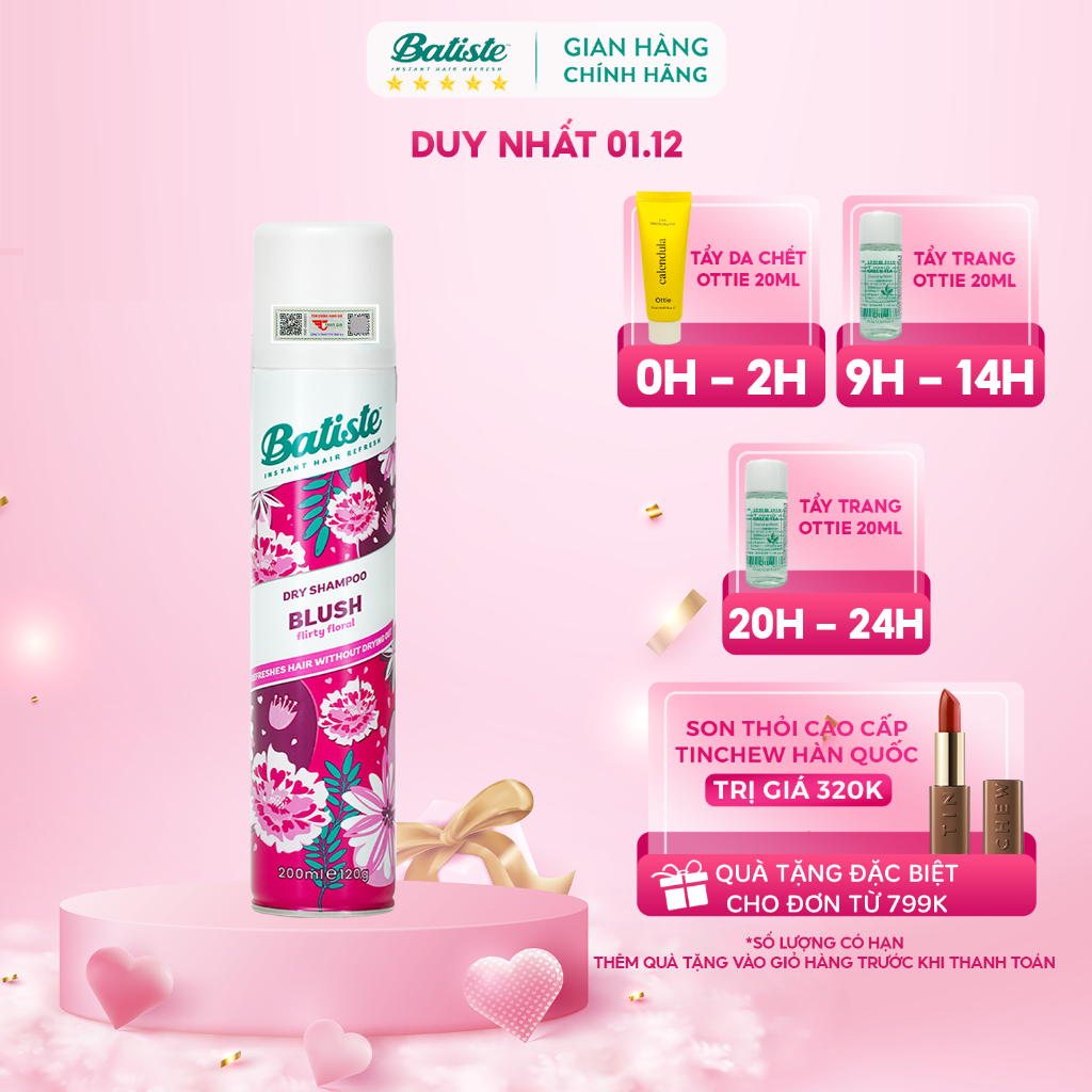 Dầu Gội Khô Batiste Hương Hoa Quyến Rũ - Batiste Dry Shampoo Floral & Flirty Blush 200ml