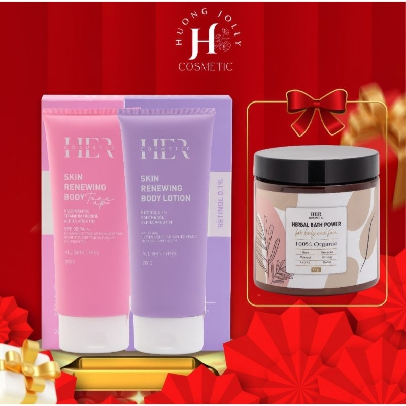 Combo 2 Hộp Kem Body Dưỡng Trắng Da Ngày Và Đêm HERCOSMETIC, Treatment, Retinol, Alpha Arbutin Mờ Thâm Chống Lão Hoá Da