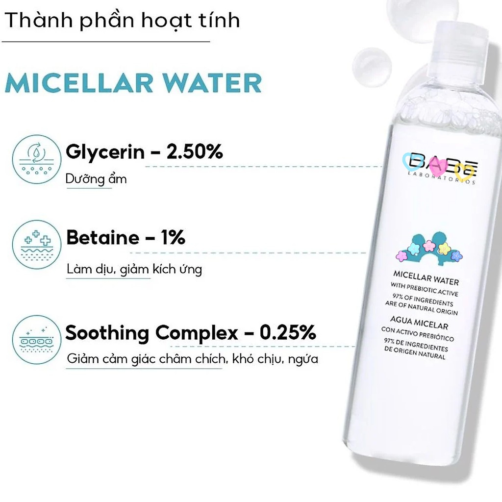 Nước tẩy trang dịu nhẹ BA~BÉ Micellar Water cho mọi loại da 400ML