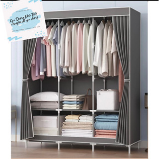 Tủ vải đựng quần áo 3 buồng khung thép chịu lực Tủ vải 3 buồng lớn treo quần áo