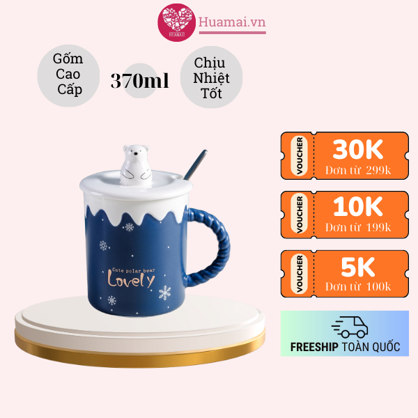 Ly gốm sứ giáng sinh gấu Bắc Cực 370ml