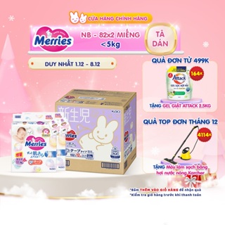 Thùng 2 Tã bỉm dán Merries cộng miếng đủ size NB82 S76 M60 mới